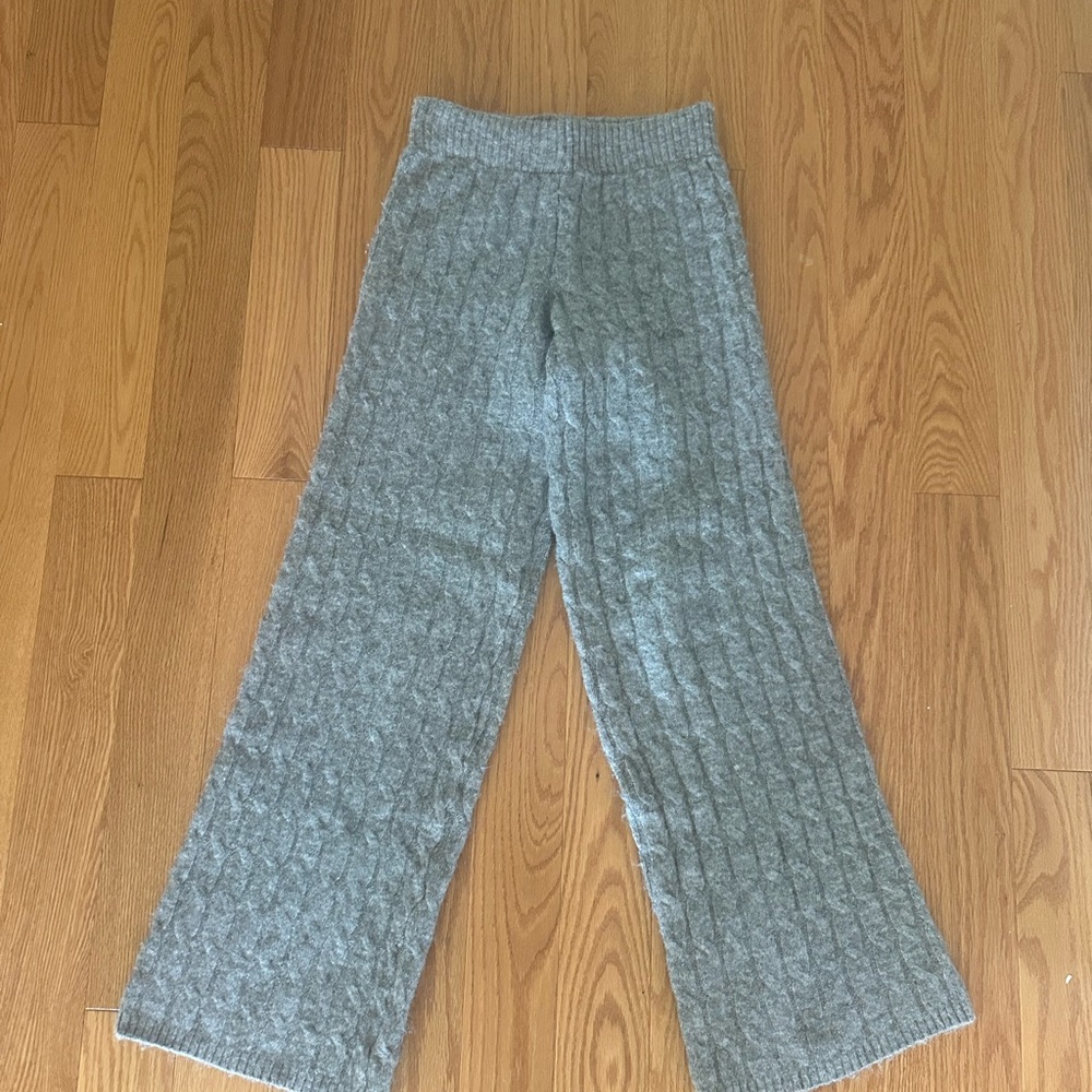 Gray Cable Knit Wide-Leg Pants